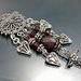Garnet Heart Sterling Silver Chandelier Necklace with Filigree Cross