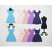 Die Cut Dresses, Embellished, Purples, Pinks, and Blue
