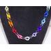 Handmade Rainbow chainmaille necklace in infinity knots of anodized aluminum by RainbowMaille in the USA