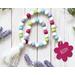 Spring Wood Bead Garland, Spring Decor, Tiered Tray Decor, Wooden Beads, Farmhouse Garland, Flower Tag with Tassel, Colorful Wood Bead Strands, Easter Spring Home Decor, Wood Beaded Garland with Tassel