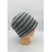 blue and tan striped hat