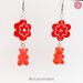 Cherry Red Daisy Flower and Guava Gummy Bear Earrings Dangle Drop Style